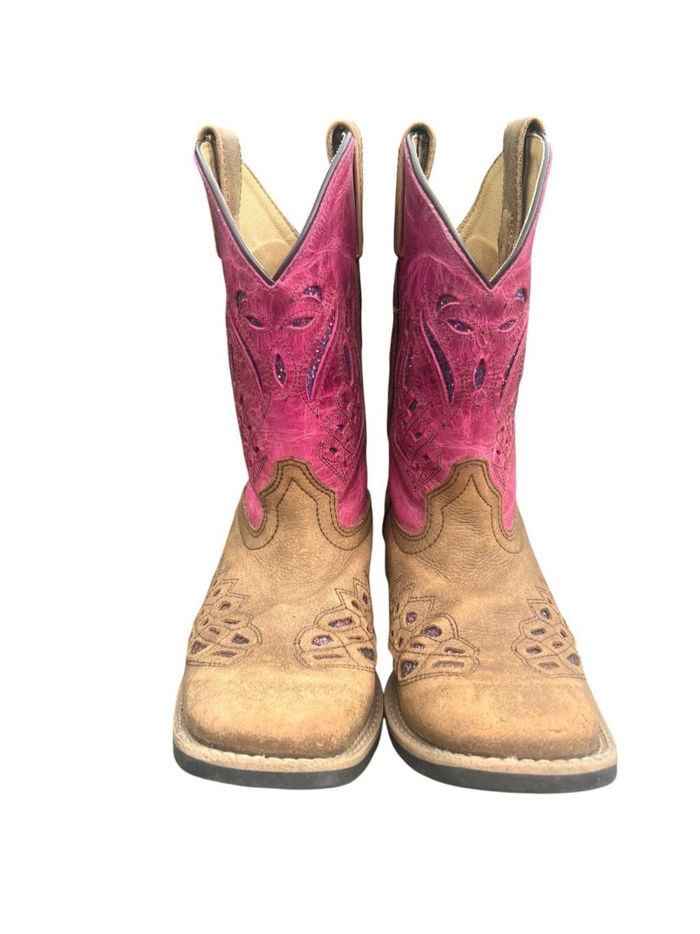 Shyanne Girls 3 Chloe pink glitter brown square toe western cowgirl boots